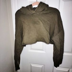 Distressed Olive green Cropped Hoodie